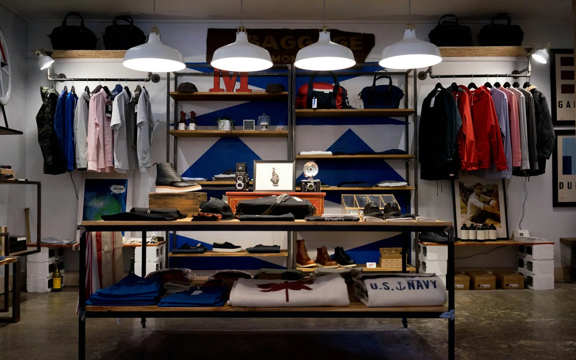 Clothing displayed on racks in a retail store