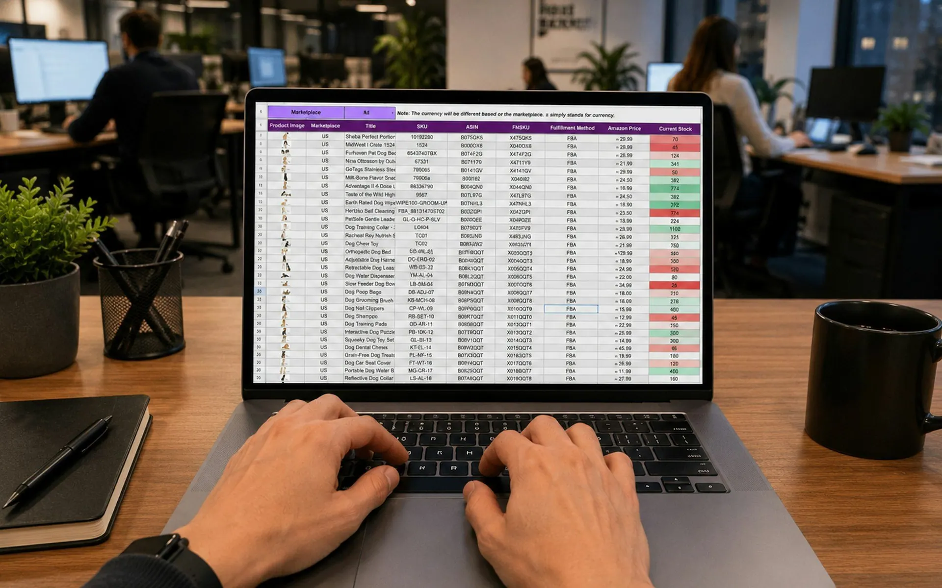 Laptop showing a spreadsheet of customer records