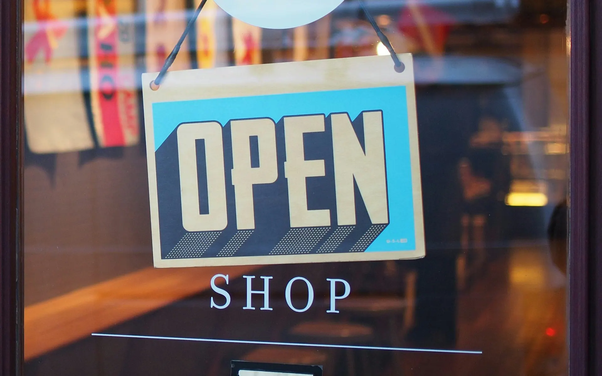 Neon OPEN sign in a shop window