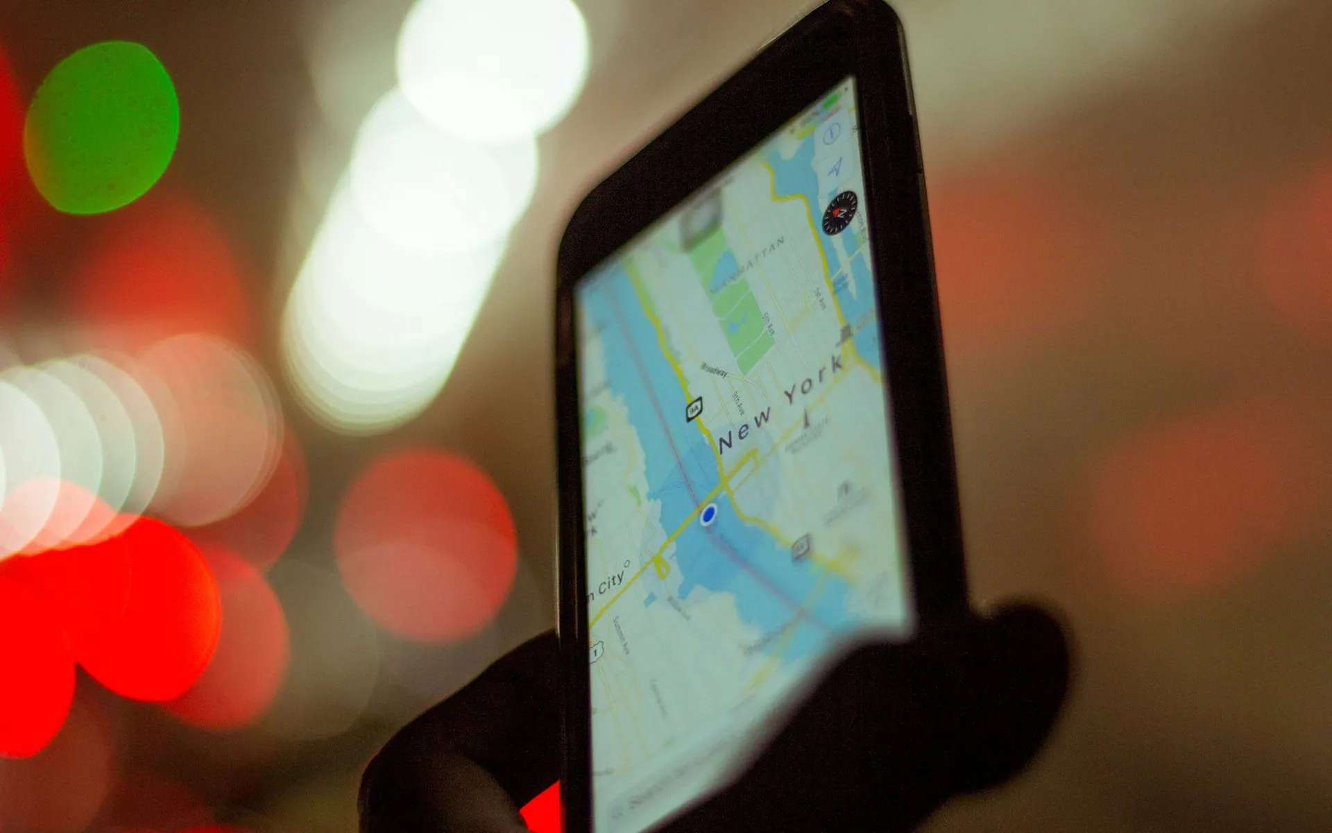 Smartphone showing a map of nearby places